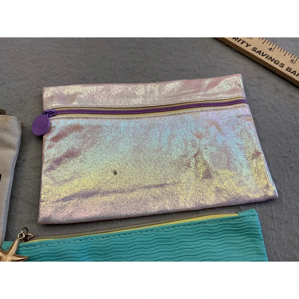 Ipsy Other Brand Makeup Bag Lot 4pc Metallic Canvas Iridescent Pouch Rose Gold
